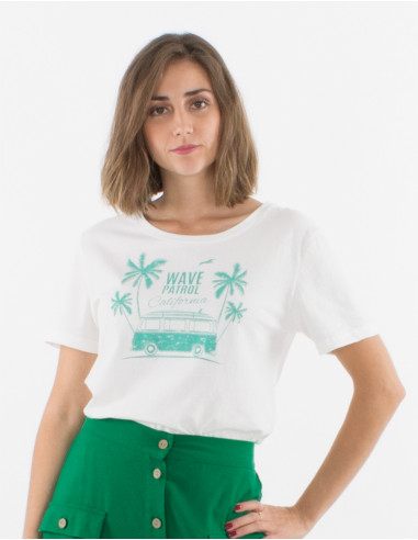 Short sleeves cotton t-shirt and palm print