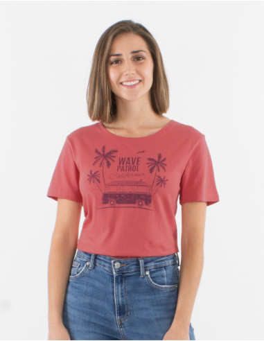 Short sleeves cotton t-shirt and palm print