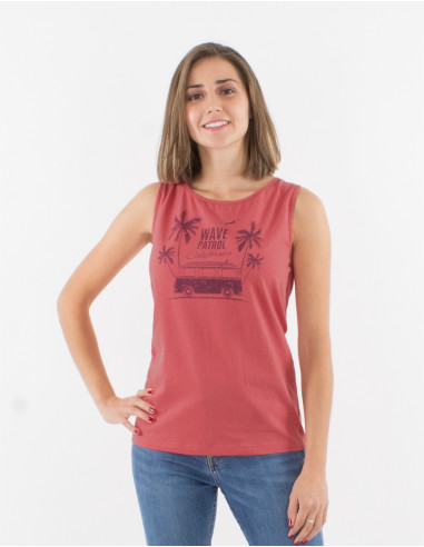 Sleeveless cotton t-shirt and palm print