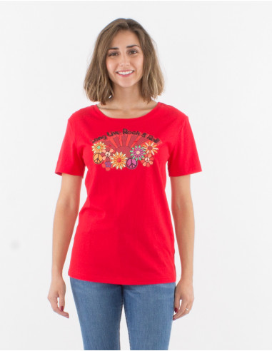 Short sleeves cotton t-shirt and rock and roll print