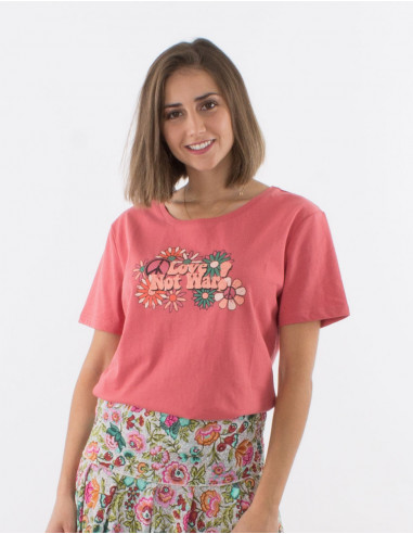 Short sleeves cotton t-shirt and not war print