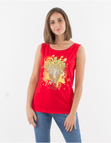 Sleeveless cotton t-shirt and elephant print