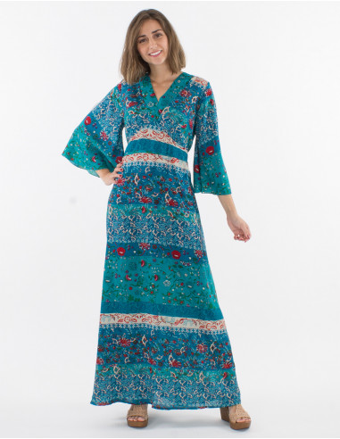 3/4 sleeves long polyester dress and delhi print