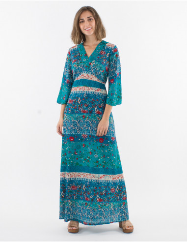Robe Longue Polyester Manches 3/4 Imprim