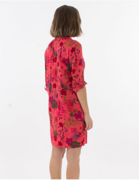 Robe Viscose Boutonnee Manches 3/4 Impri