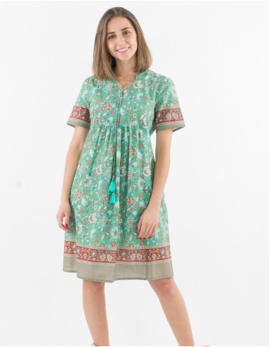 Short sleeves cotton dress and bagdad print