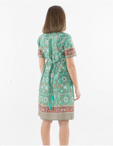 Short sleeves cotton dress and bagdad print
