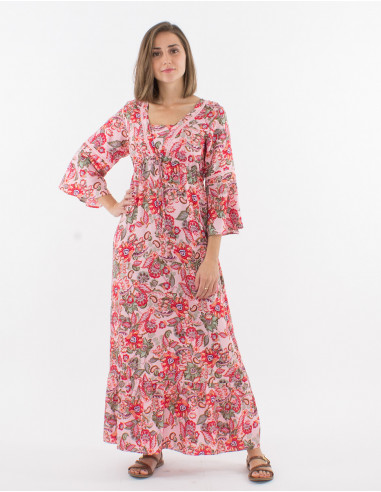 3/4 sleeves viscose dress and seychelles print