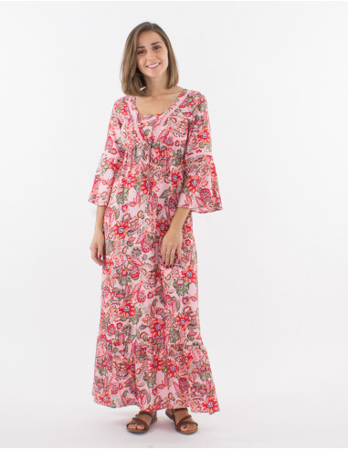 3/4 sleeves viscose dress and seychelles print