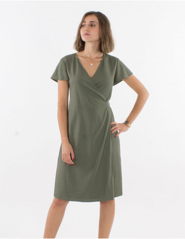 Short sleeves 54% linen 46% viscose wrap dress