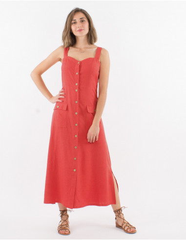 Robe Longue 54% Lin 46% Viscose Bretelle