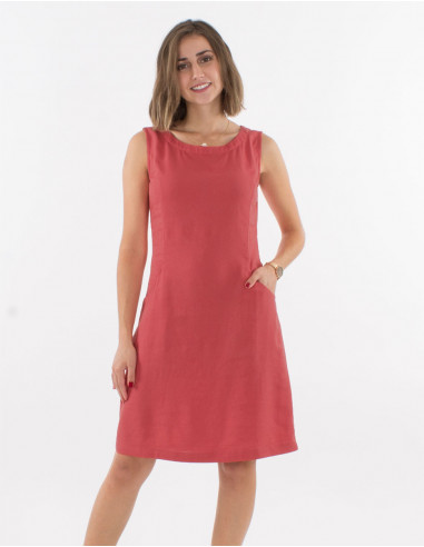 Sleeveless 54% linen 46% viscose dress with zip