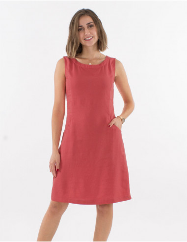 Robe 54% Lin 46% Viscose Sans Manches Av