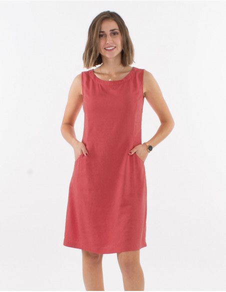 Robe 54% Lin 46% Viscose Sans Manches Av