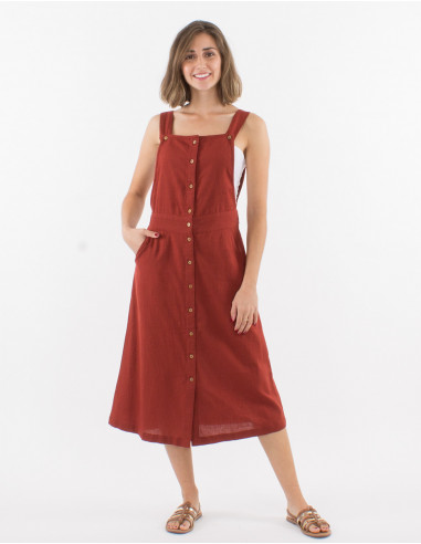 Long 91% cotton 9% linen dress with overall top