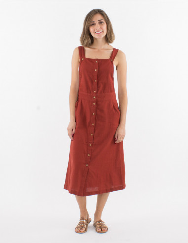 Long 91% cotton 9% linen dress with overall top
