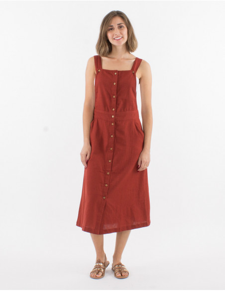 Robe Haut Salopette 91% Coton 9%Lin Long