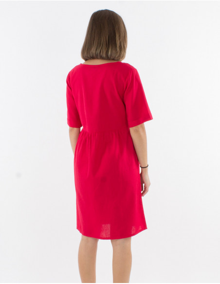 91% cotton 9% linen dress with short sleeve