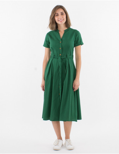 Robe longue manches courtes ceinture