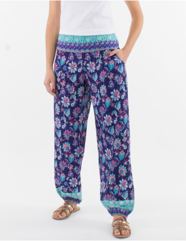 Polyester pants with holi flower print