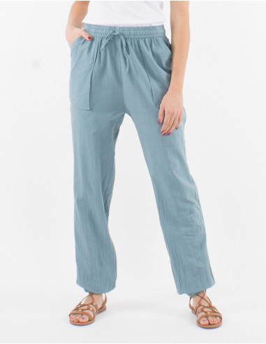 Pantalon Coton Fin Poches Plaquees Elast