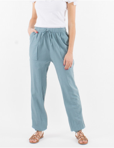 Pantalon Coton Fin Poches Plaquees Elast