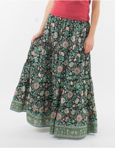 Long cotton skirt with bagdad print