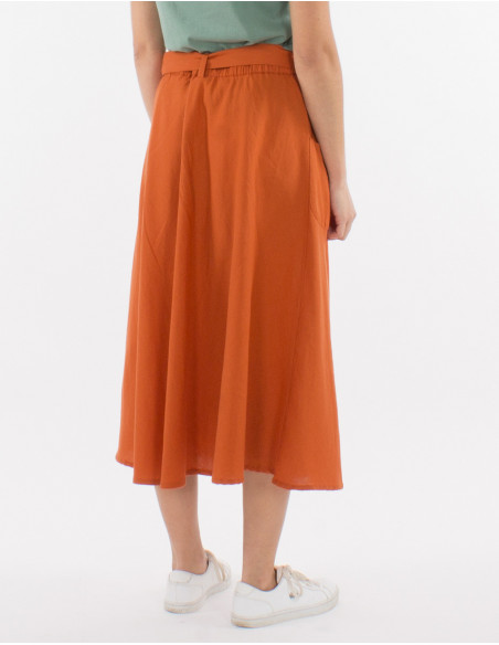 Mid length buttoned 91% cotton 9% linen skirt
