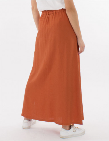 Jupe Longue 54% Lin 46% Viscose Boutonne