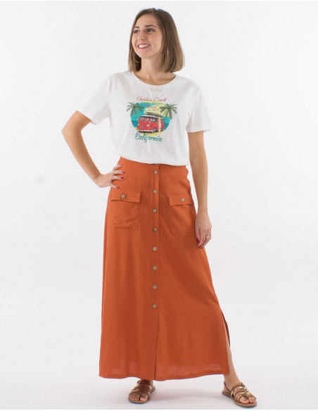 Jupe Longue 54% Lin 46% Viscose Boutonne