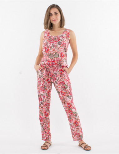 Long viscose jumpsuit with seychelles print