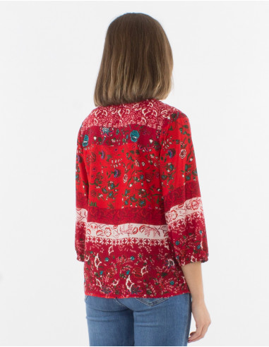 3/4 sleeves buttoned polyester blouse with delhi print