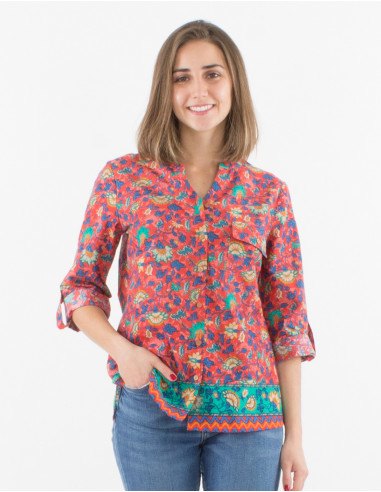 Long sleeves cotton blouse with teheran print