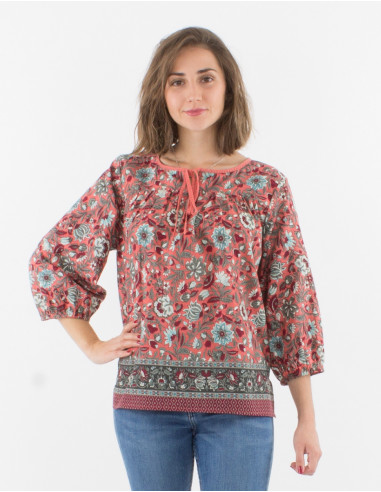 3/4 sleeves cotton blouse with bagdad print