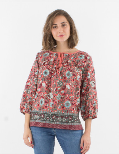 3/4 sleeves cotton blouse with bagdad print