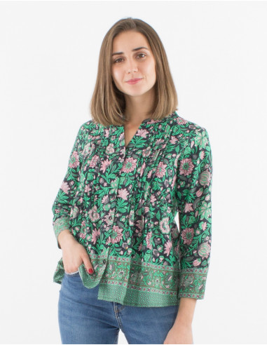 Long sleeves buttoned cotton blouse with bagdad print