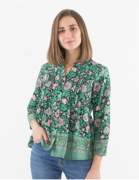 Long sleeves buttoned cotton blouse with bagdad print