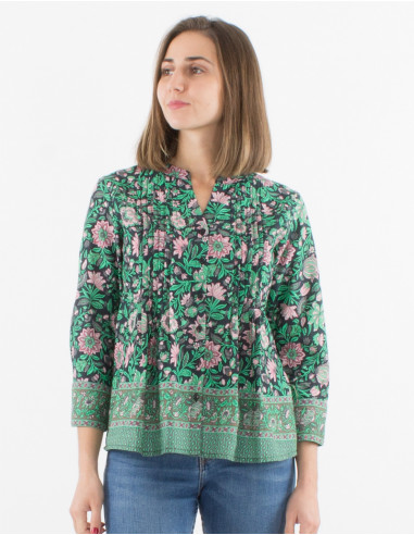 Long sleeves buttoned cotton blouse with bagdad print