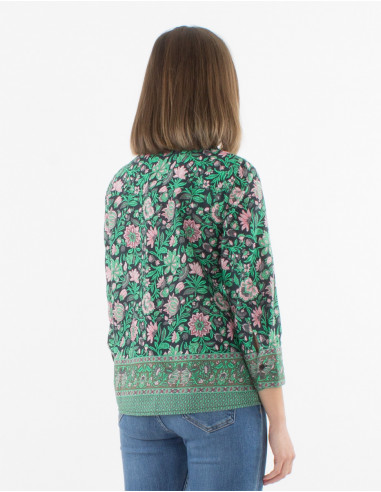 Long sleeves buttoned cotton blouse with bagdad print