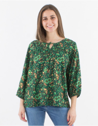 3/4 sleeves polyester blouse with flowers