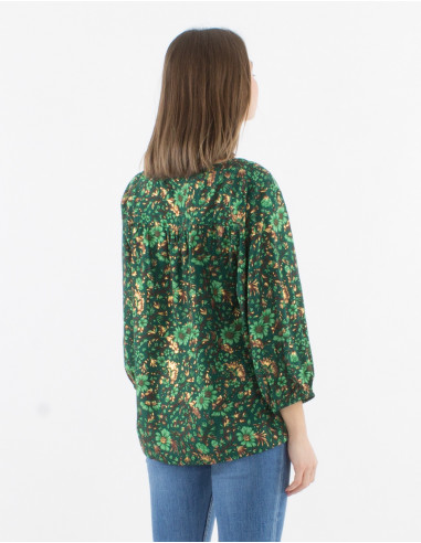 3/4 sleeves polyester blouse with flowers