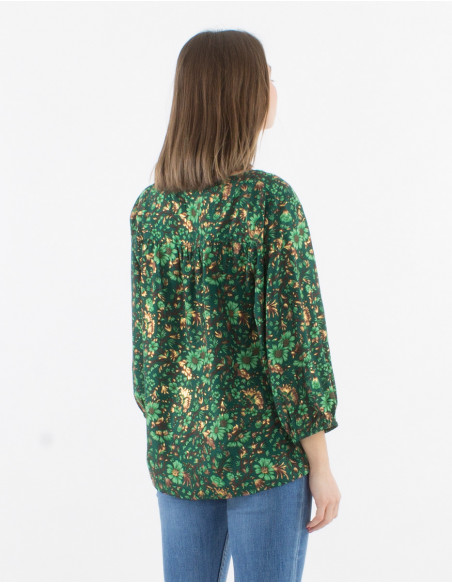 3/4 sleeves polyester blouse with flowers