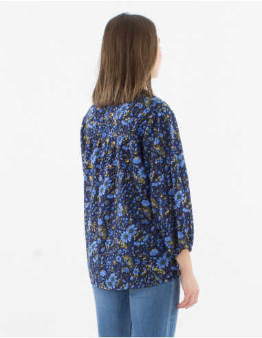 3/4 sleeves polyester blouse with flowers