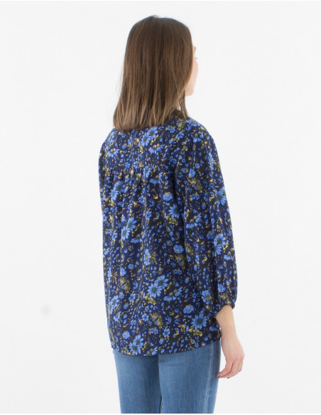 3/4 sleeves polyester blouse with flowers