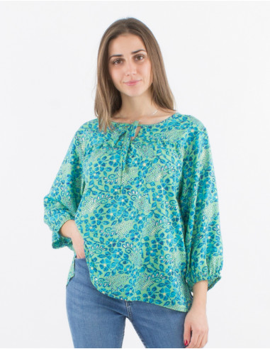 3/4 sleeves printed polyester blouse