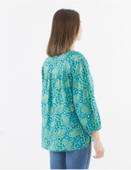 3/4 sleeves printed polyester blouse