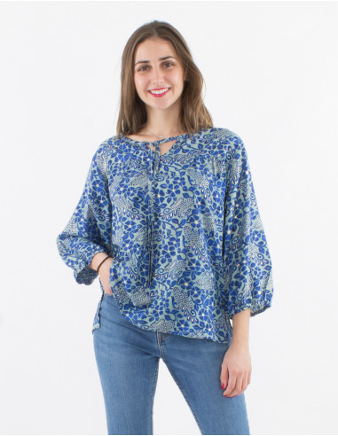 3/4 sleeves printed polyester blouse