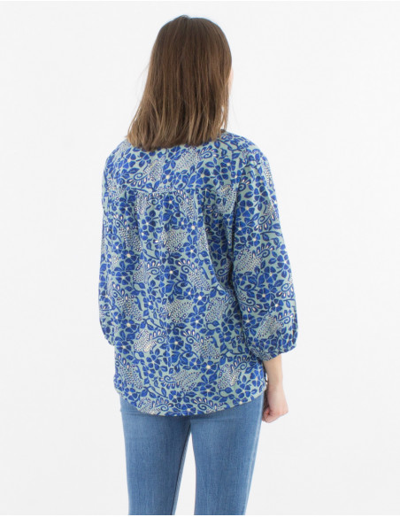 3/4 sleeves printed polyester blouse