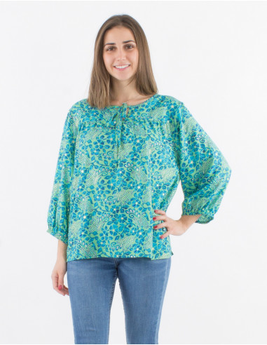 3/4 sleeves printed polyester blouse