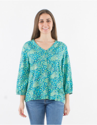 Jaipur print polyester button down blouse